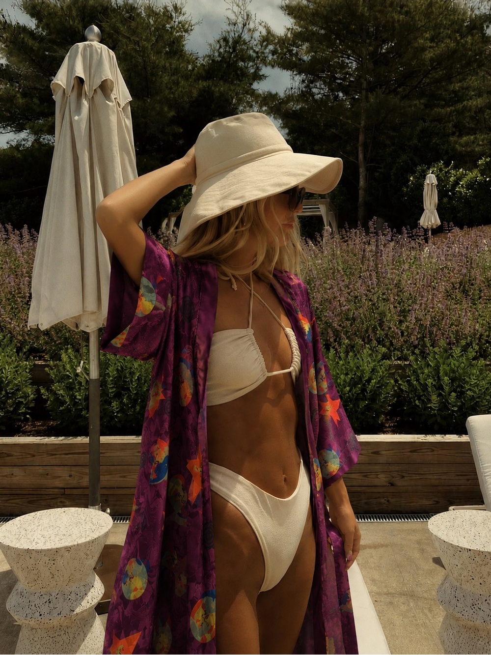Y2K 100% Silk Celestial Print Kimono Robe Moon Sun Art Robe